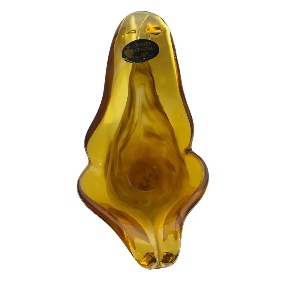 Murano White & Golden Brown Glass Pillar Candle Holder Made in Italy 13.5